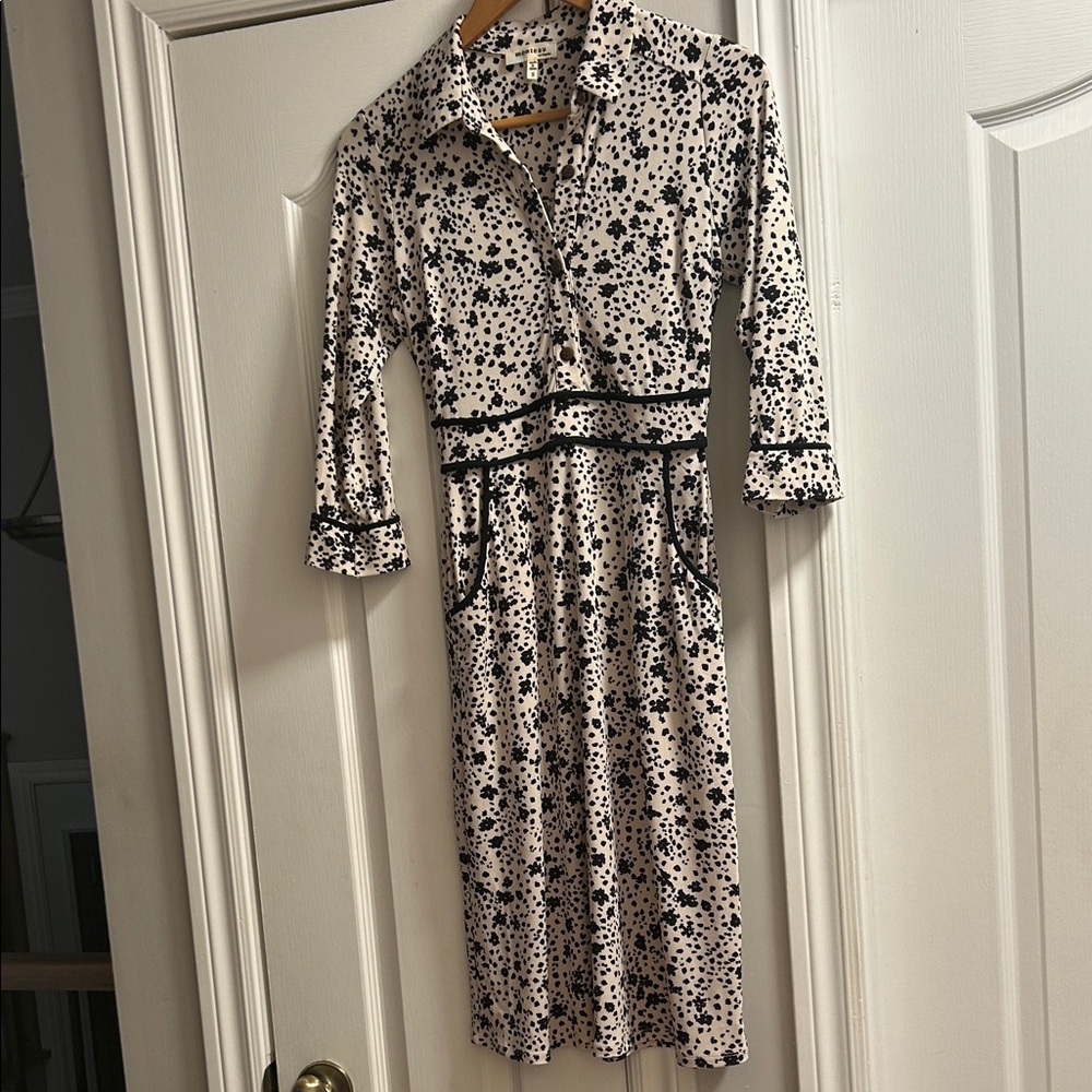 Monteau Black Polka Dot Midi Dress on Cream